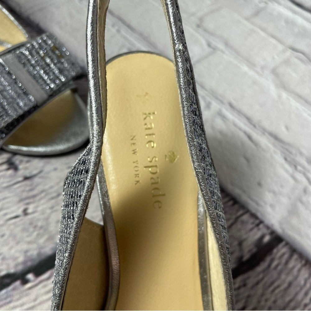 KATE SPADE NEW YORK Silver Glittery Leather Slingback Sandals Size 8 - Picture 5 of 8